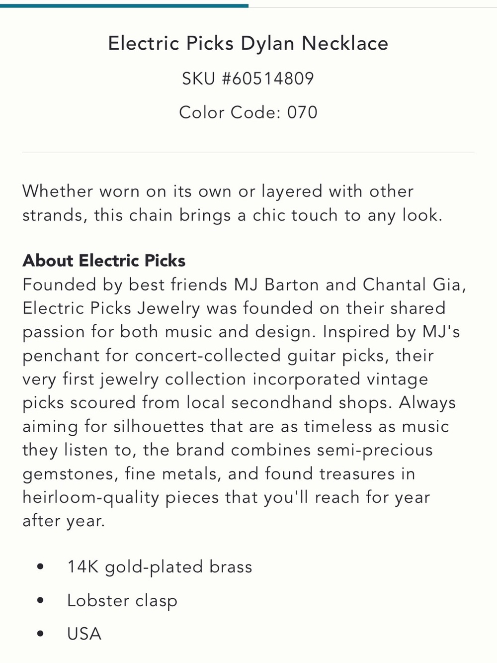 Electric picks Dylan Chain Necklace 18” - Picture 2 of 7